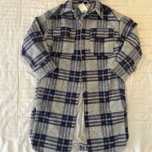 H&M Blue and Gray Plaid Trench Coat